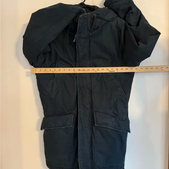 Abercrombie & Fitch Vintage Men’s Medium Navy Hooded Jacket Parka Sherpa - Picture 3 of 7